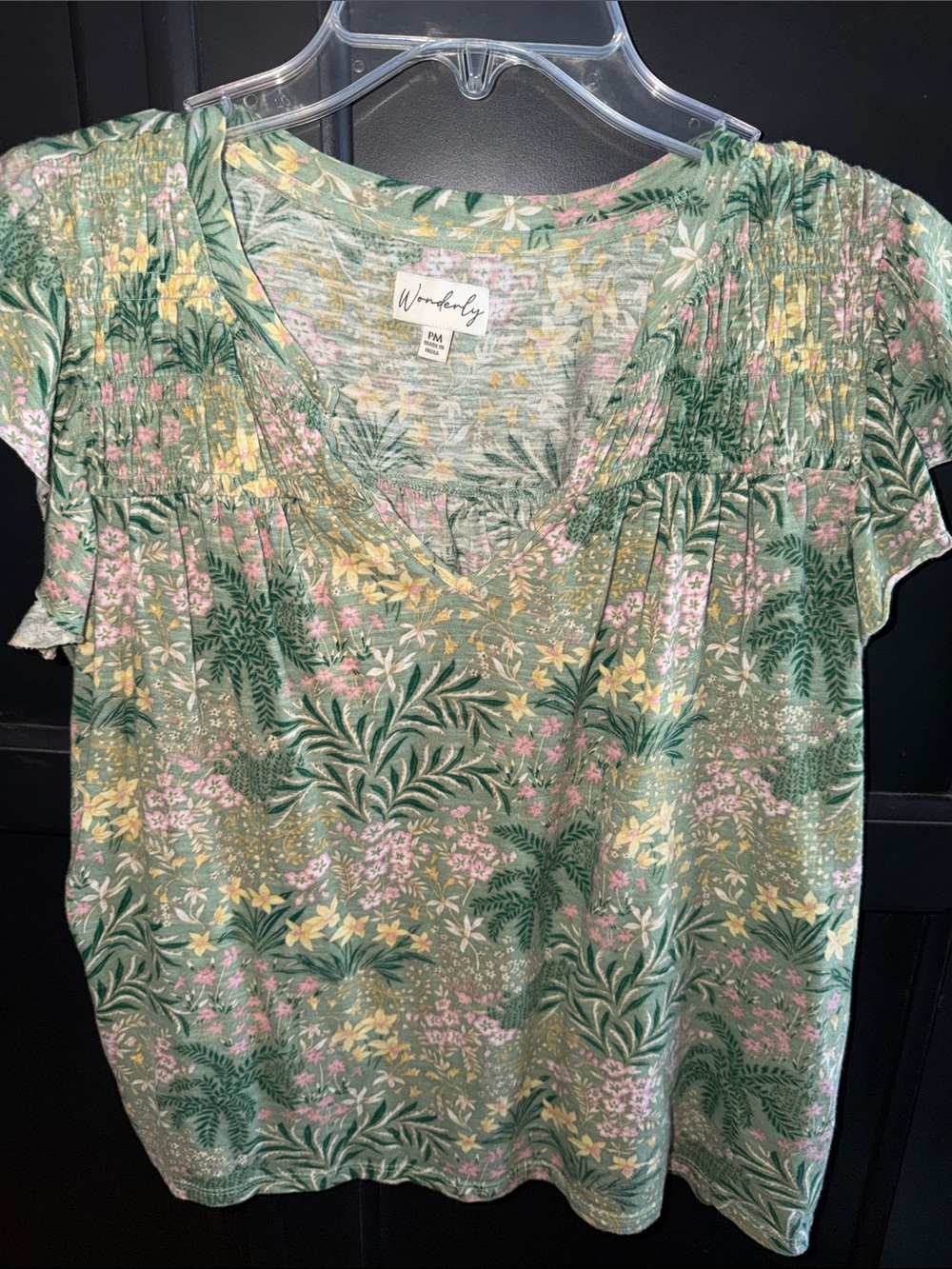 Wonderly Green Tropical Floral V-Neck Flutter Sleeve Top
